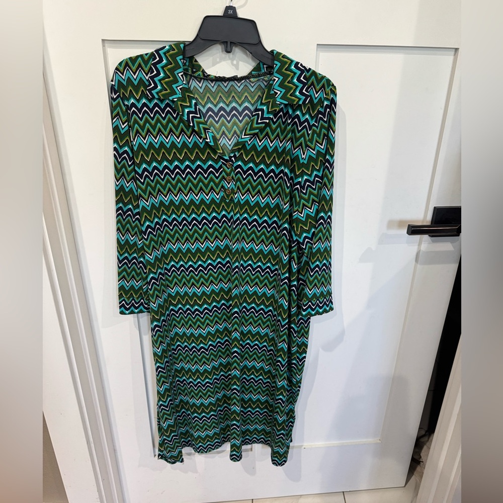 Green and Blue Zigzag Dress